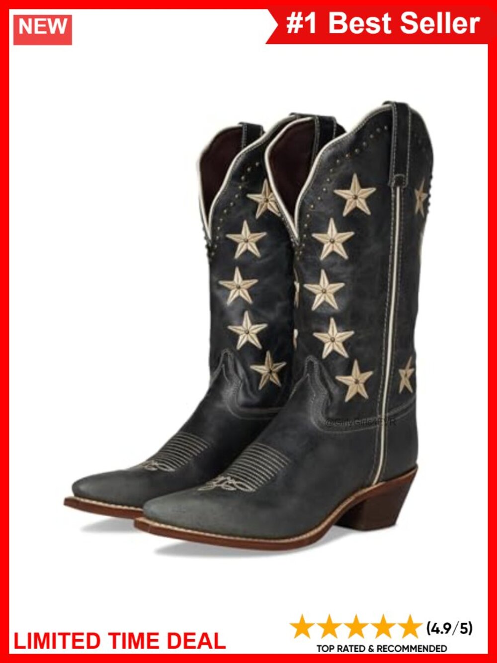 Leather Snip Toe Pull On Mid Calf Western Boots Low Heel Casual
